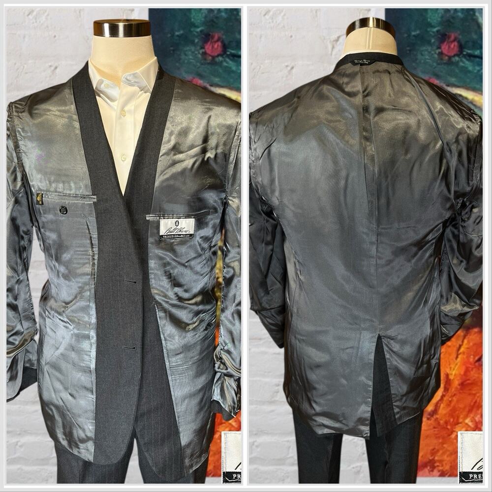 Bill Blass Premiere 44L 40x32 Gray Subtle Brown Stripe Flannel Suit - Picture 6 of 16